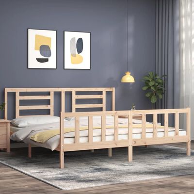 vidaXL Bed Frame with Headboard Super King Size Solid Wood