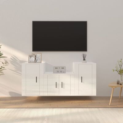 vidaXL 3 Piece TV Cabinet Set High Gloss White Engineered Wood