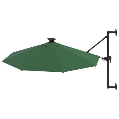 vidaXL Wall-mounted Garden Parasol with LEDs 300 cm Green