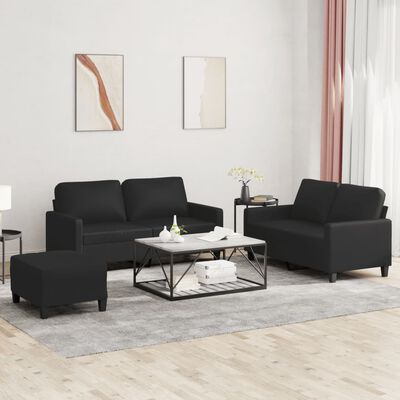 vidaXL 3 Piece Sofa Set with Cushions Black Faux Leather