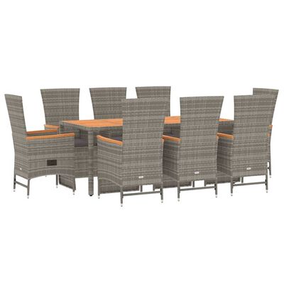 vidaXL 9 Piece Garden Dining Set with Cushions Grey Poly Rattan