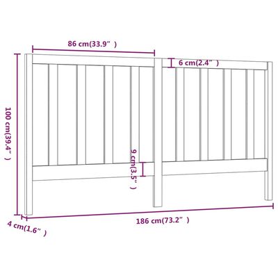 vidaXL Bed Headboard Black 186x4x100 cm Solid Wood Pine