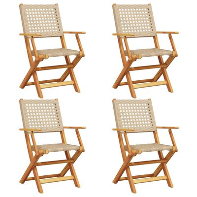 vidaXL Folding Garden Chairs 4 pcs Beige Poly Rattan and Solid Wood