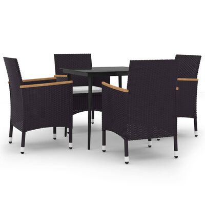 vidaXL 5 Piece Garden Dining Set with Cushions Poly Rattan and Glass