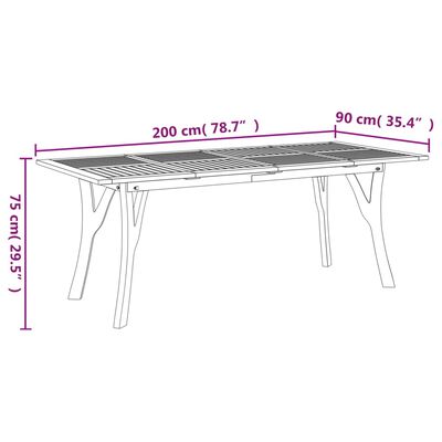 vidaXL Garden Table 200x90x75 cm Solid Wood Acacia