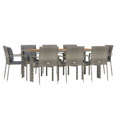 vidaXL 9 Piece Garden Dining Set with Cushions Grey Poly Rattan