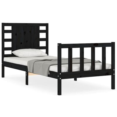 vidaXL Bed Frame without Mattress Black Single Solid Wood Pine