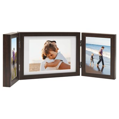 vidaXL Trifold Photo Frame Collage Dark Brown 28x18 cm+2x