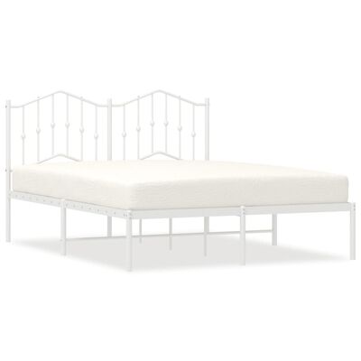 vidaXL Metal Bed Frame without Mattress with Headboard White 135x190 cm Double