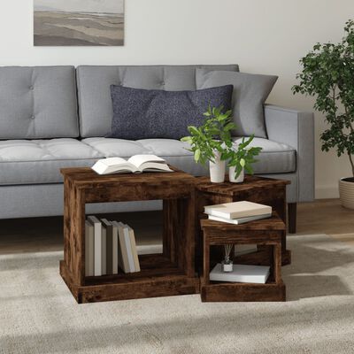 vidaXL Coffee Tables 3 pcs Smoked Oak Engineered Wood