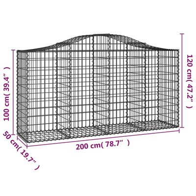 vidaXL Arched Gabion Baskets 6 pcs 200x50x100/120 cm Galvanised Iron