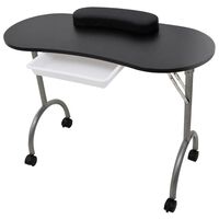 vidaXL Folding Manicure Nail Table with Castors Black