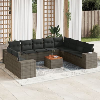 vidaXL 11 Piece Garden Sofa Set with Cushions Grey Poly Rattan