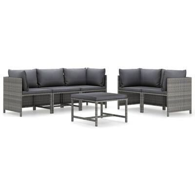 vidaXL 6 Piece Garden Lounge Set with Cushions Poly Rattan Grey