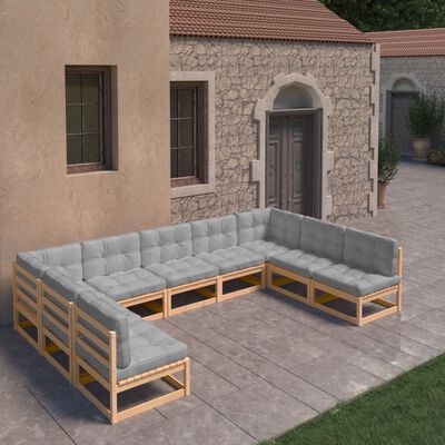 vidaXL 9 Piece Garden Lounge Set with Cushions Solid Pinewood