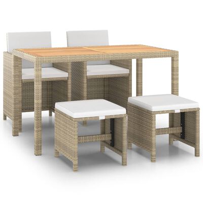 vidaXL 5 Piece Garden Dining Set with Cushions Poly Rattan Beige