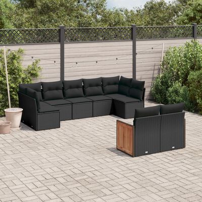 vidaXL 9 Piece Garden Sofa Set with Cushions Black Poly Rattan