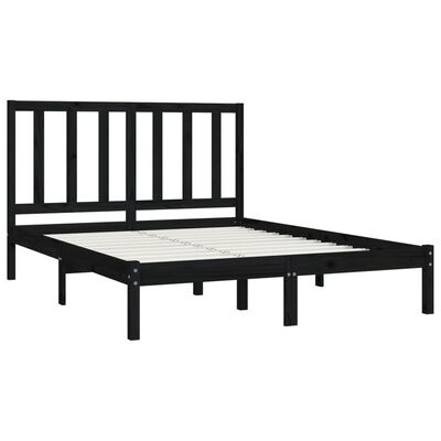 vidaXL Bed Frame without Mattress Black Solid Wood Pine 135x190 cm Double