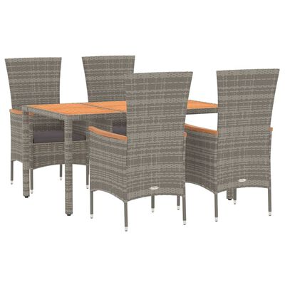 vidaXL 5 Piece Garden Dining Set with Cushions Grey Poly Rattan