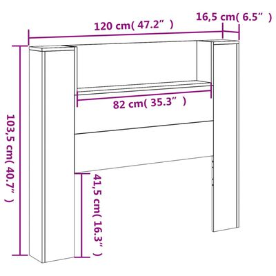 vidaXL Headboard Cabinet with LED Black 120x16.5x103.5 cm