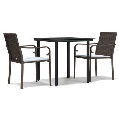 vidaXL 3 Piece Garden Dining Set with Cushions Poly Rattan and Steel