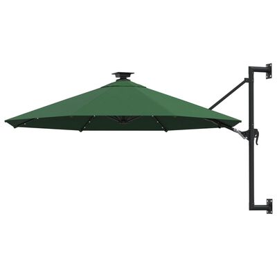 vidaXL Wall-mounted Garden Parasol with LEDs 300 cm Green