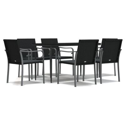 vidaXL 7 Piece Garden Dining Set with Cushions Poly Rattan and Steel