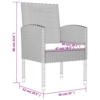 vidaXL 3 Piece Garden Dining Set Grey and Black Poly Rattan and Steel