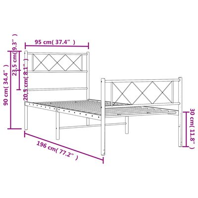 vidaXL Metal Bed Frame without Mattress with Footboard White 90x190 cm Single