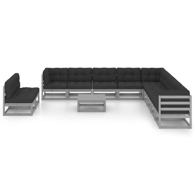 vidaXL 12 Piece Garden Lounge Set with Cushions Grey Solid Pinewood