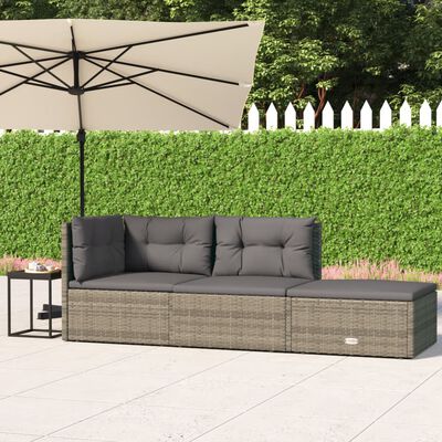 vidaXL 3 Piece Garden Lounge Set with Cushions Grey Poly Rattan