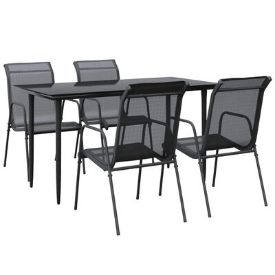 vidaXL 5 Piece Garden Dining Set Black Steel and Textilene