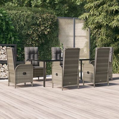 vidaXL 7 Piece Garden Dining Set with Cushions Black and Grey Poly Rattan