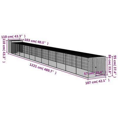 vidaXL Chicken Cage with Run Light Grey 110x1221x110 cm Galvanised Steel