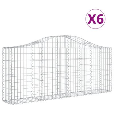 vidaXL Arched Gabion Baskets 6 pcs 200x30x80/100 cm Galvanised Iron