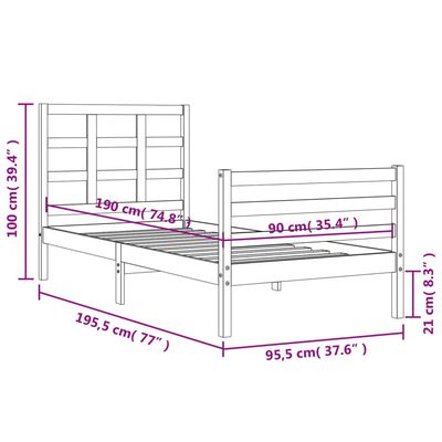 vidaXL Bed Frame without Mattress Single Solid Wood