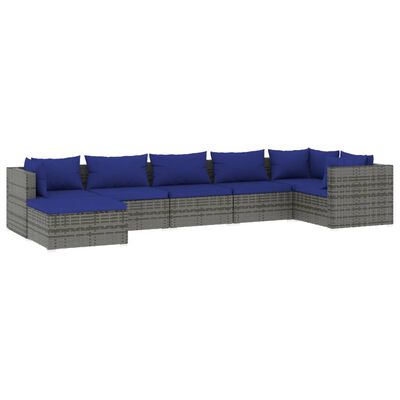 vidaXL 7 Piece Garden Lounge Set with Cushions Poly Rattan Grey