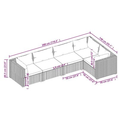 vidaXL 5 Piece Garden Lounge Set with Cushions Poly Rattan Brown