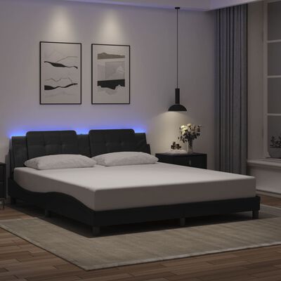 vidaXL Bed Frame with LED without Mattress Black 180x200 cm Super King