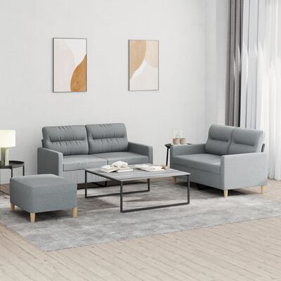 vidaXL 3 Piece Sofa Set with Cushions Light Grey Fabric