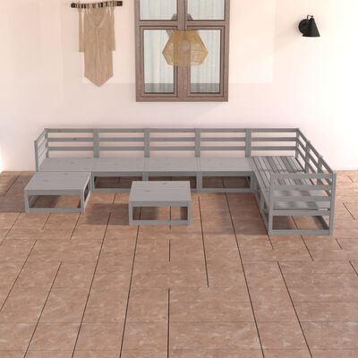 vidaXL 8 Piece Garden Lounge Set Grey Solid Pinewood