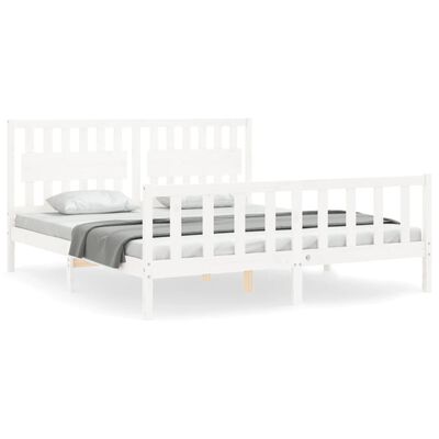 vidaXL Bed Frame with Headboard White Super King Size Solid Wood