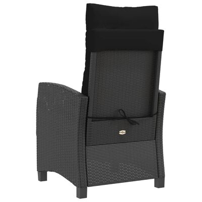 vidaXL Reclining Garden Chairs 2 pcs with Cushions Black Poly Rattan