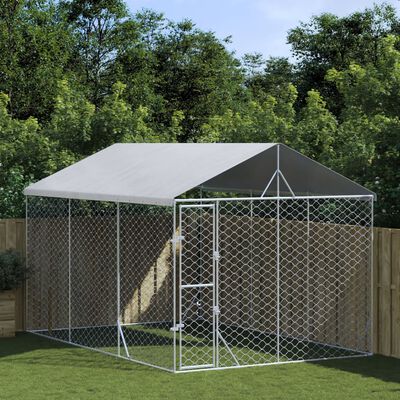 vidaXL Outdoor Dog Kennel with Roof Silver 3x4.5x2.5 m Galvanised Steel