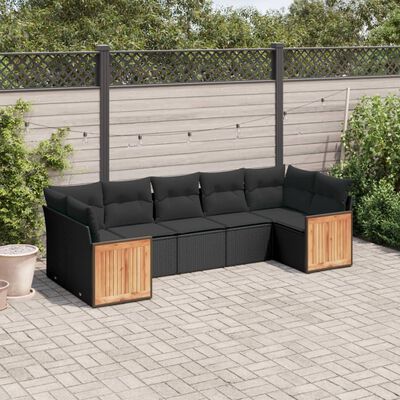 vidaXL 7 Piece Garden Sofa Set with Cushions Black Poly Rattan