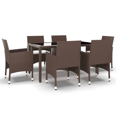 vidaXL 7 Piece Garden Dining Set Poly Rattan and Tempered Glass Brown