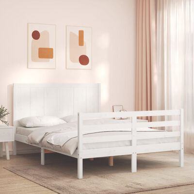 vidaXL Bed Frame with Headboard White Double Solid Wood