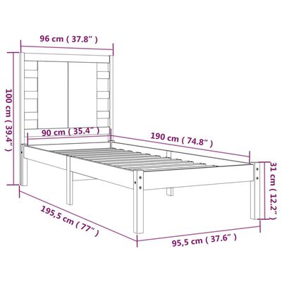 vidaXL Bed Frame without Mattress Black 90x190 cm Single Solid Wood