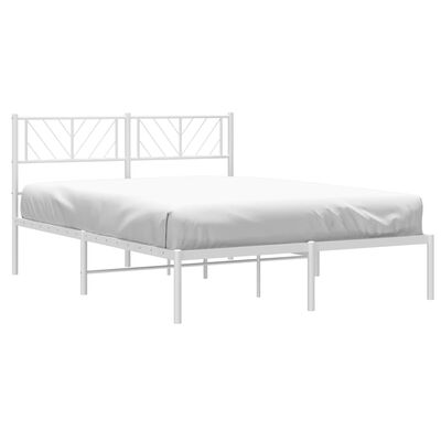 vidaXL Metal Bed Frame without Mattress with Headboard White 150x200 cm King Size