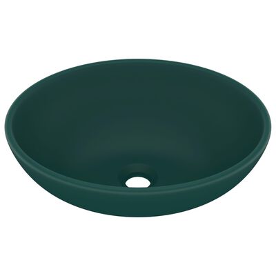 vidaXL Luxury Basin Oval-shaped Matt Dark Green 40x33 cm Ceramic